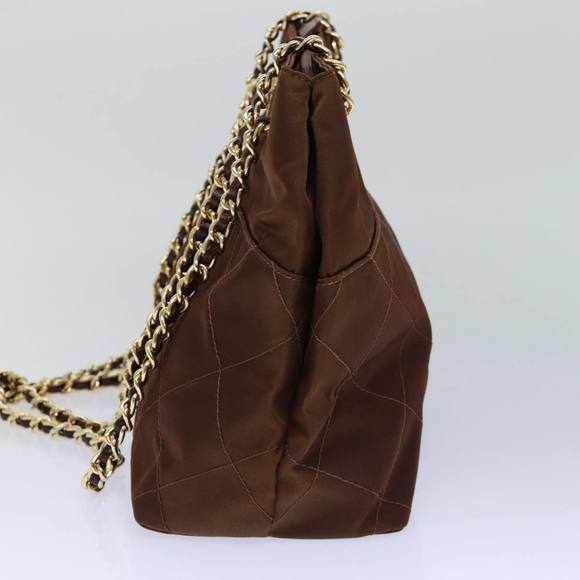 PRADA Chain Shoulder Bag Nylon Brown Gold Auth 85466 - Picture 4 of 16